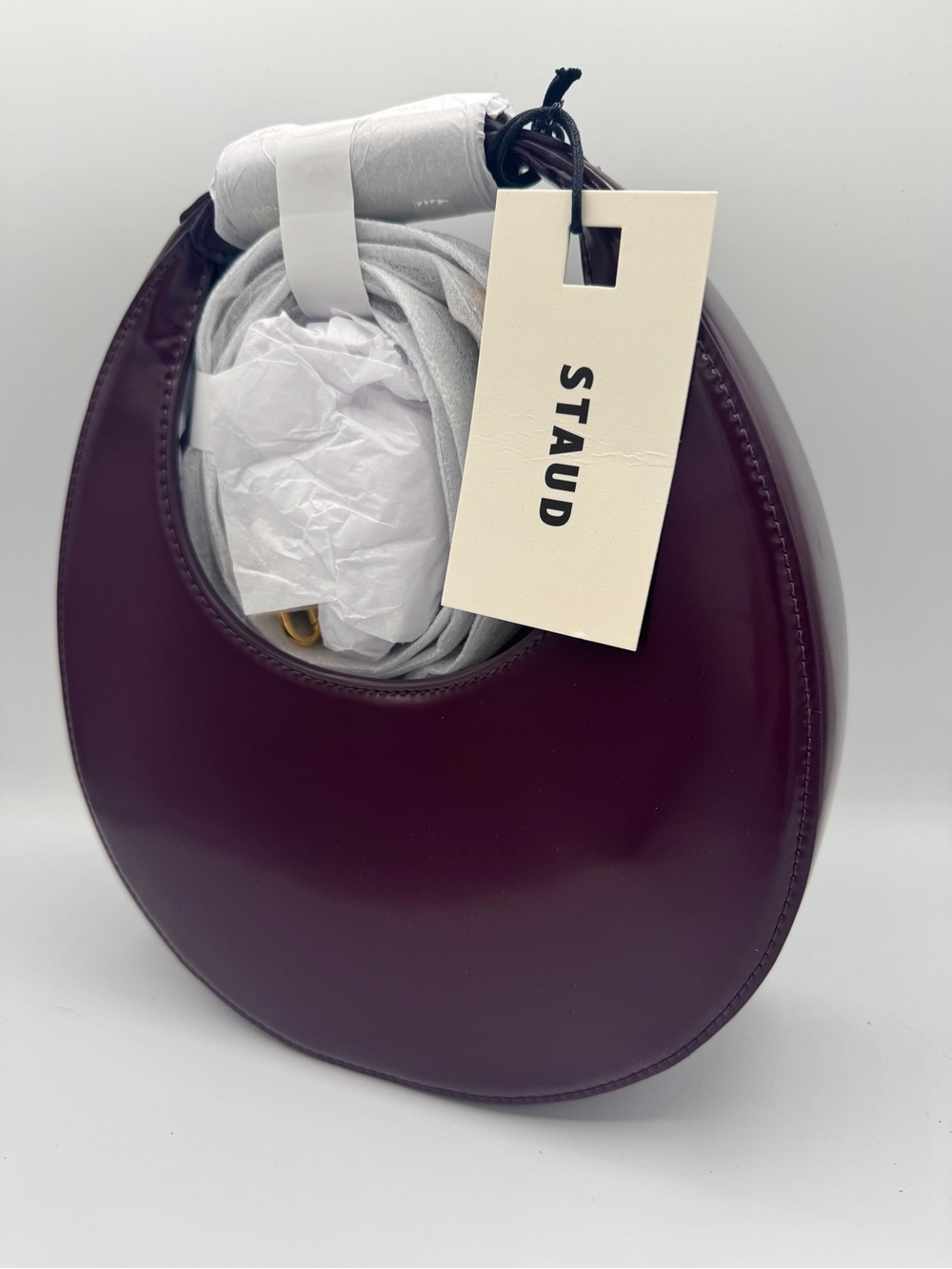 NWT Staud Mini Moon Purse in Syrah Burgundy Leather, Crossbody Bag , brand NEW - Picture 3 of 16